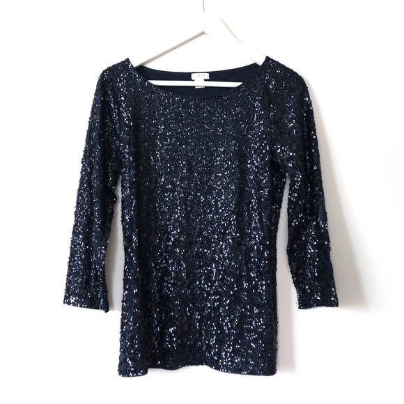 blue sequin long sleeve top